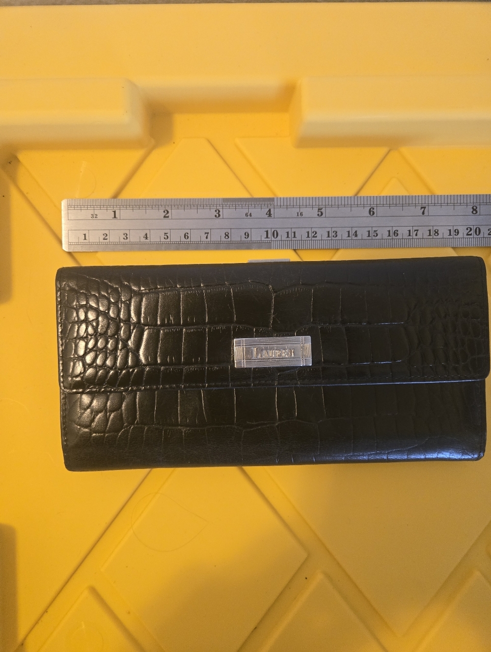 Lauren Ralph Lauren Black Croc Embossed Continental Wallet - Classic & Chic!